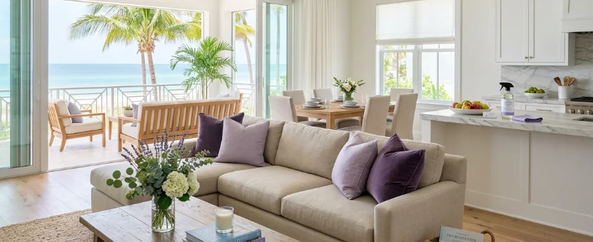 Professional house cleaner working in a luxury Southwest Florida home